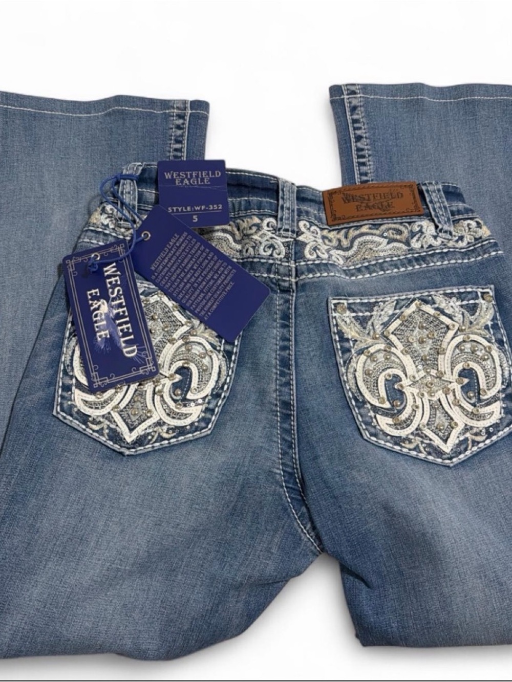 Westfield Eagle Embellished Back Pocket Jeans - Blue Denim
